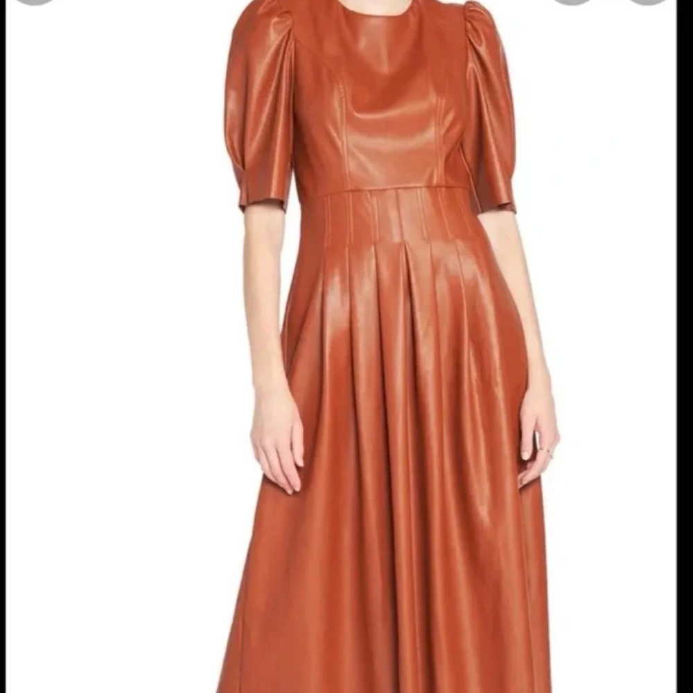 En Saison Brown Vegan Leather Midi Dress